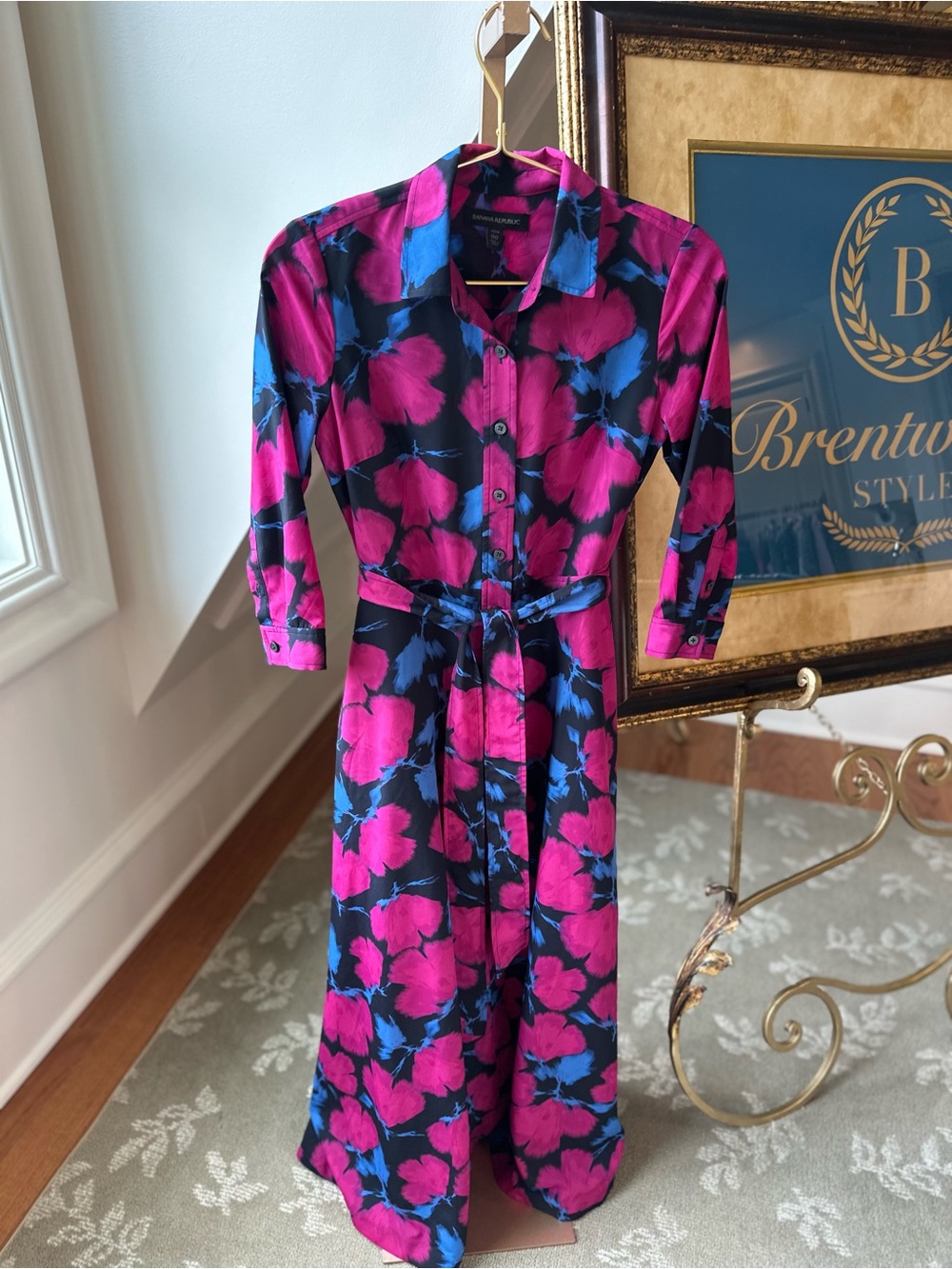 Banana Republic Shirt Dress in Magenta & Blue sz 00P